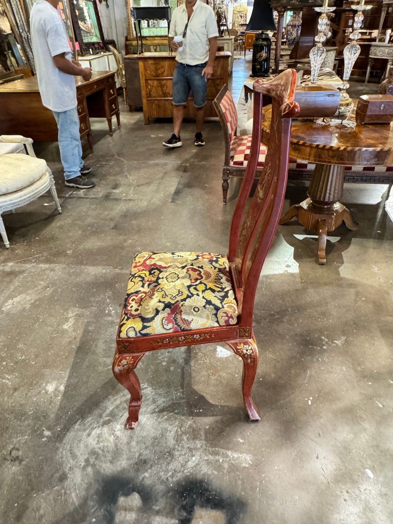 Vintage Queen Anne Red Chinoiserie Chair - Image 5