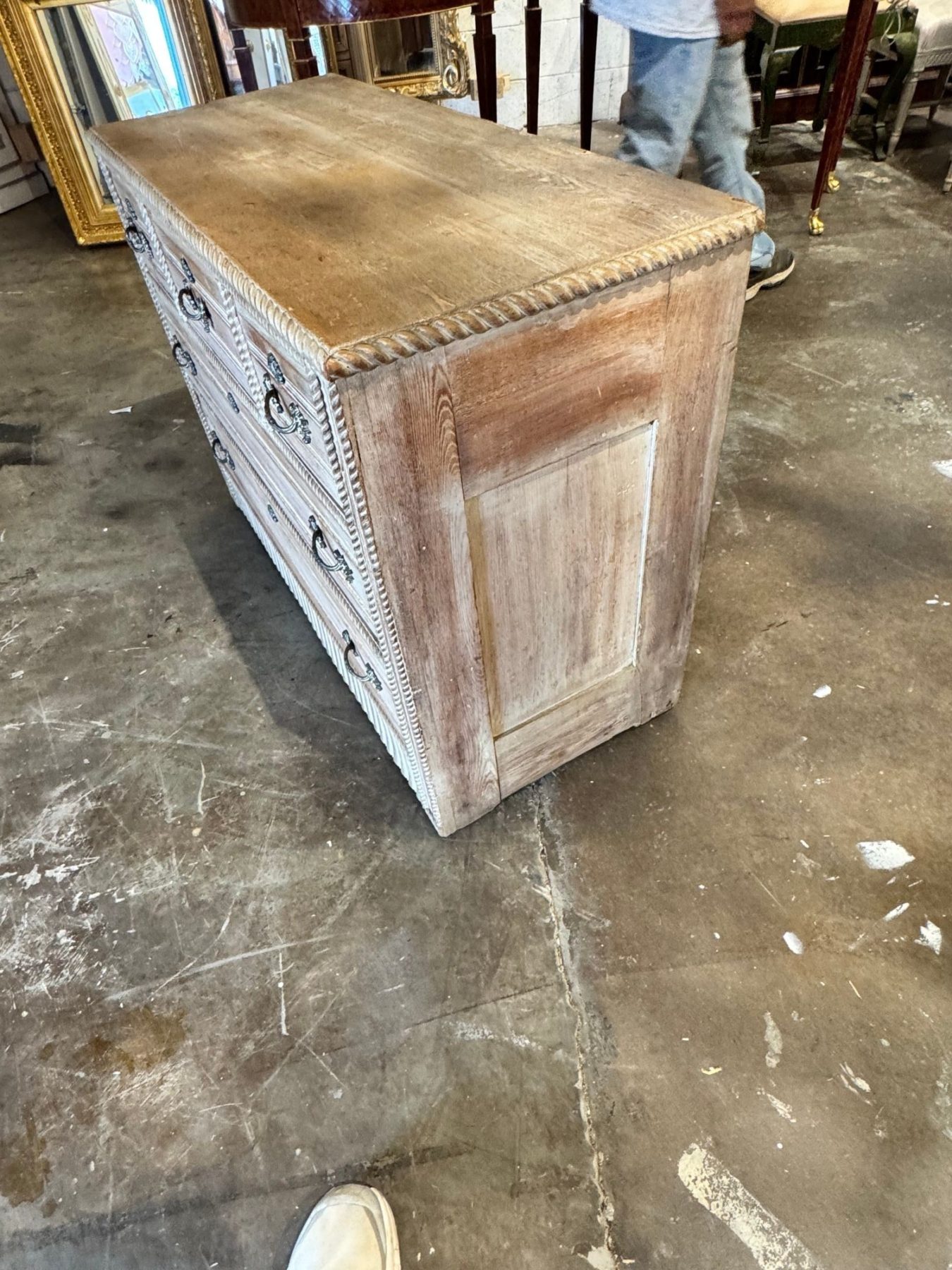 Vintage French Whitewashed Oak Chest - Image 6