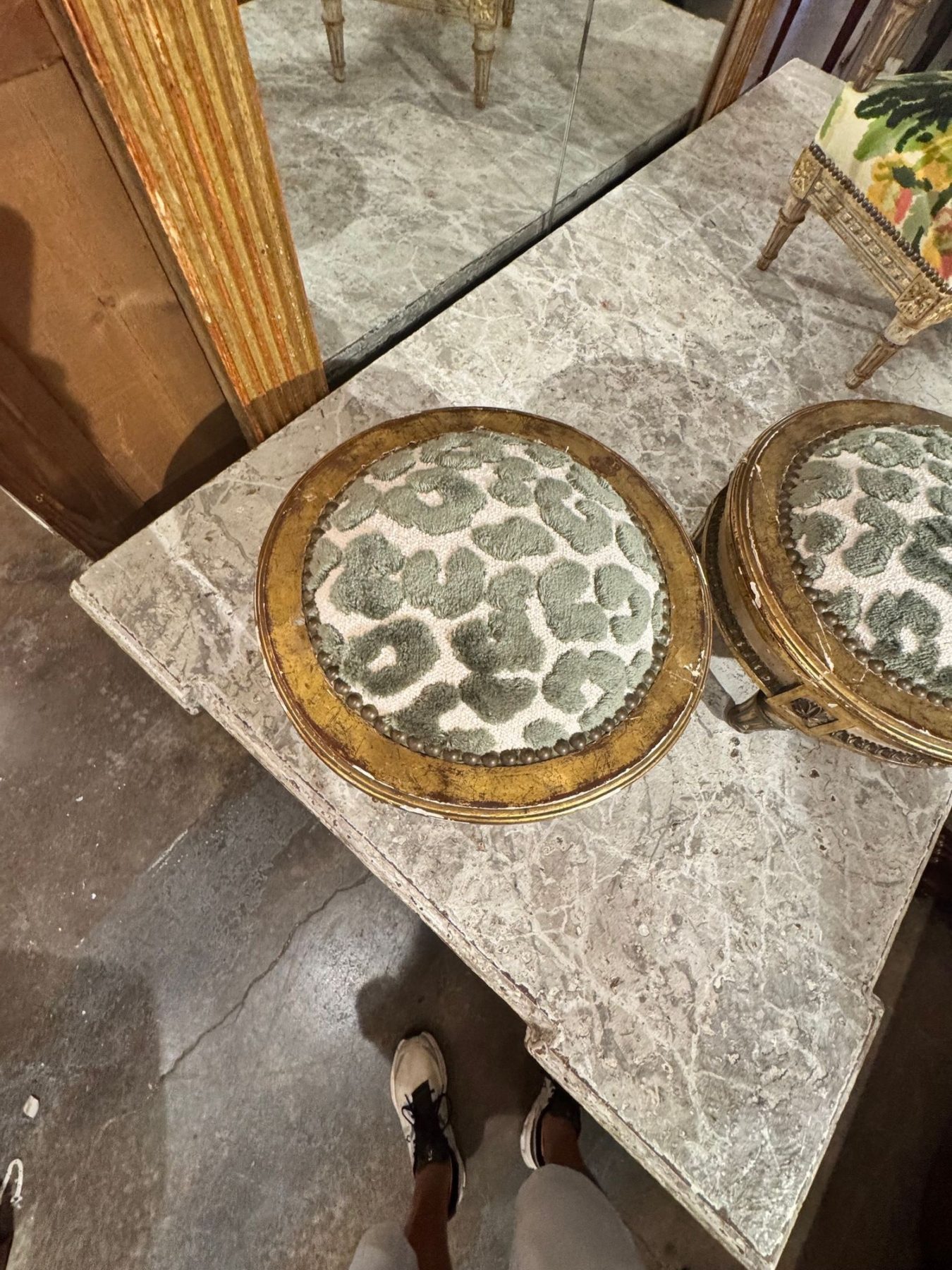Pair of French Louis XVI Giltwood Ottomans - Image 6