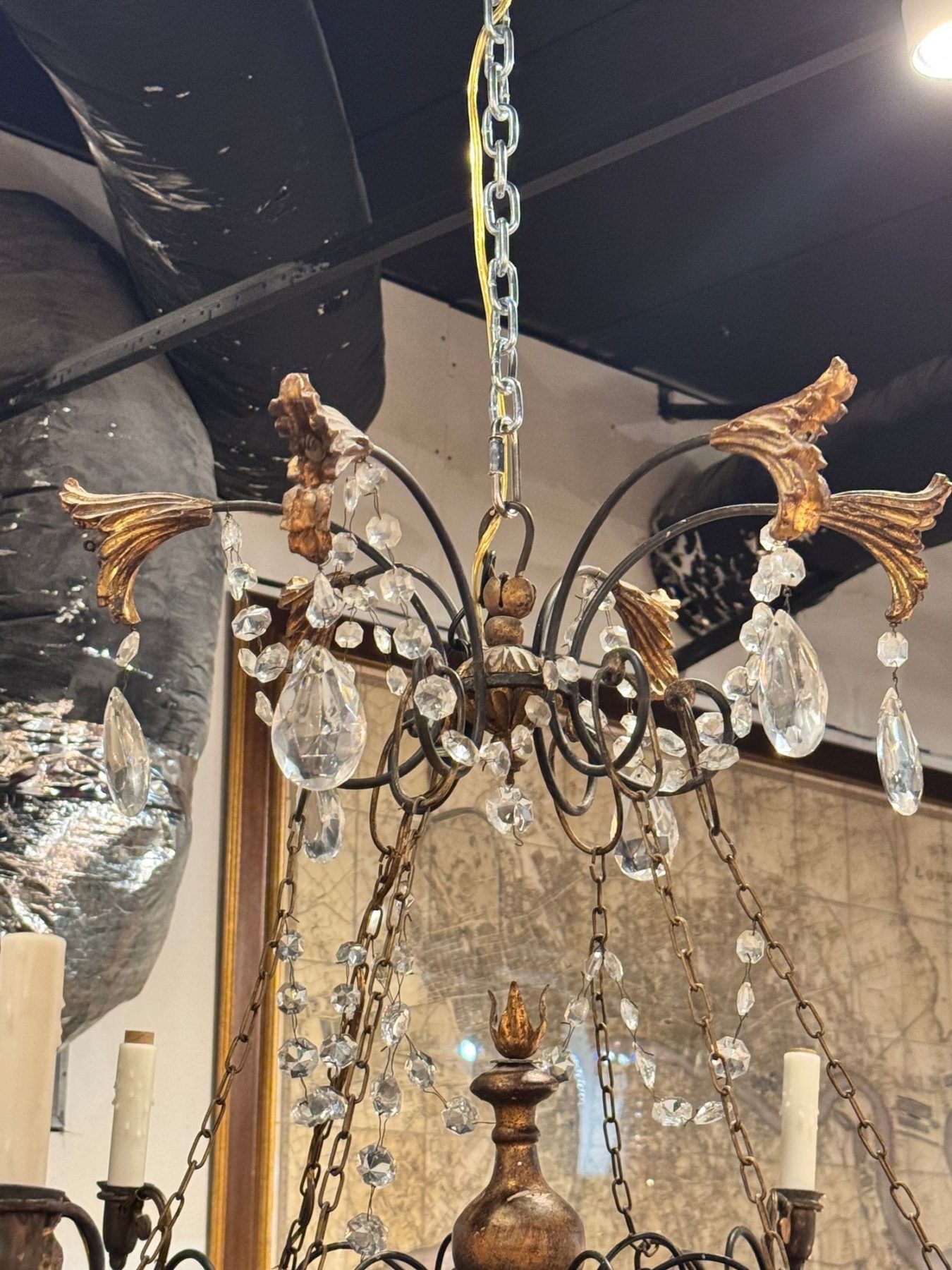 19th c. Italian Tuscan Iron and Giltwood Chandelier - Image 6