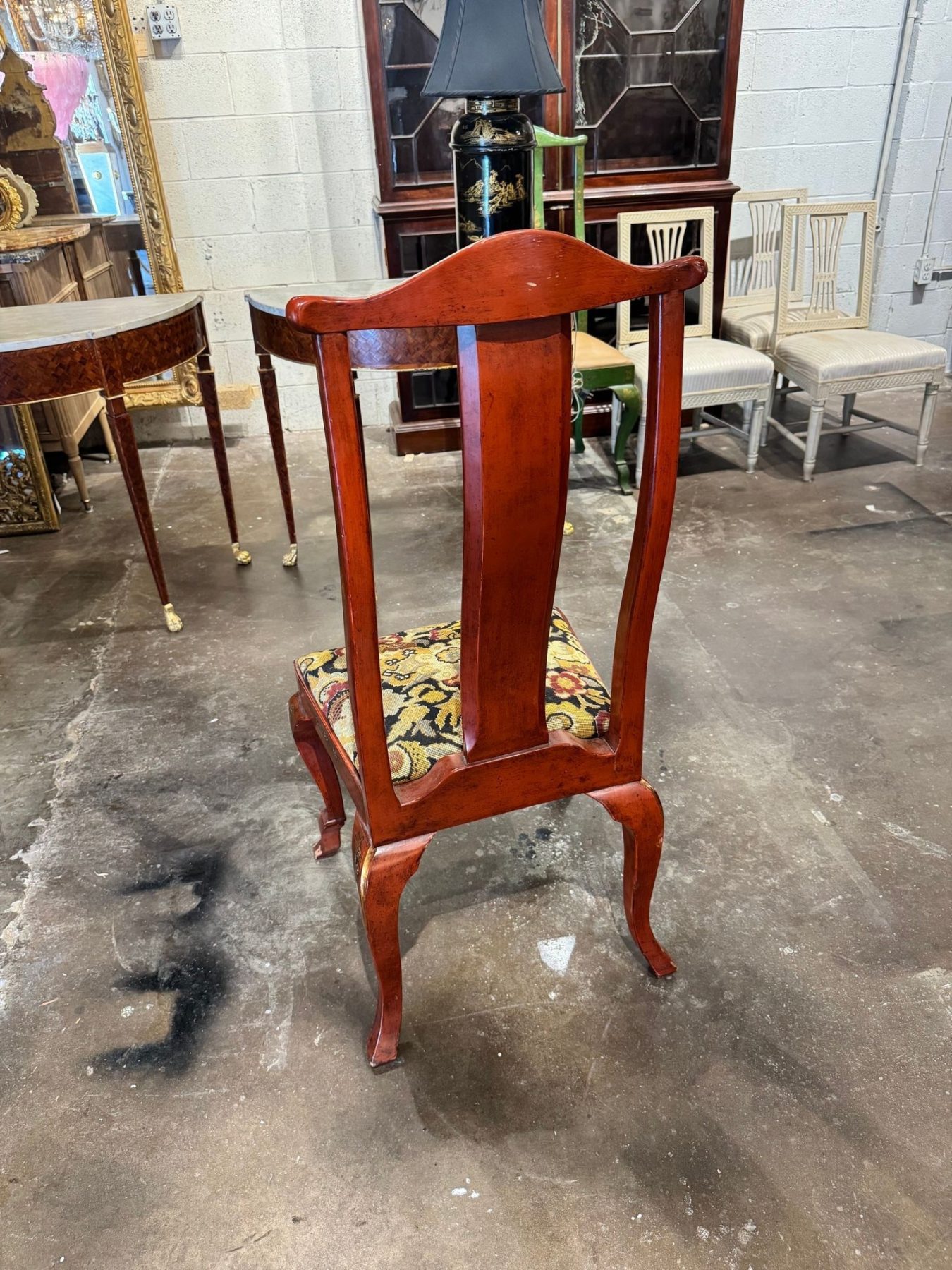 Vintage Queen Anne Red Chinoiserie Chair - Image 6