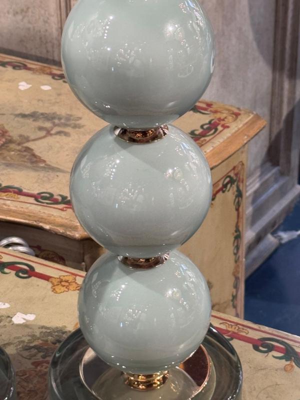 Pair of Murano Pale Green Glass Ball Form Lamps - Image 6