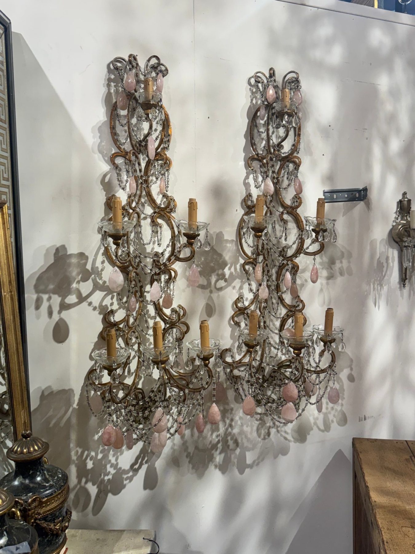 Pair of Italian Large Scale Beaded and Rose Quartz Sconces - Image 6
