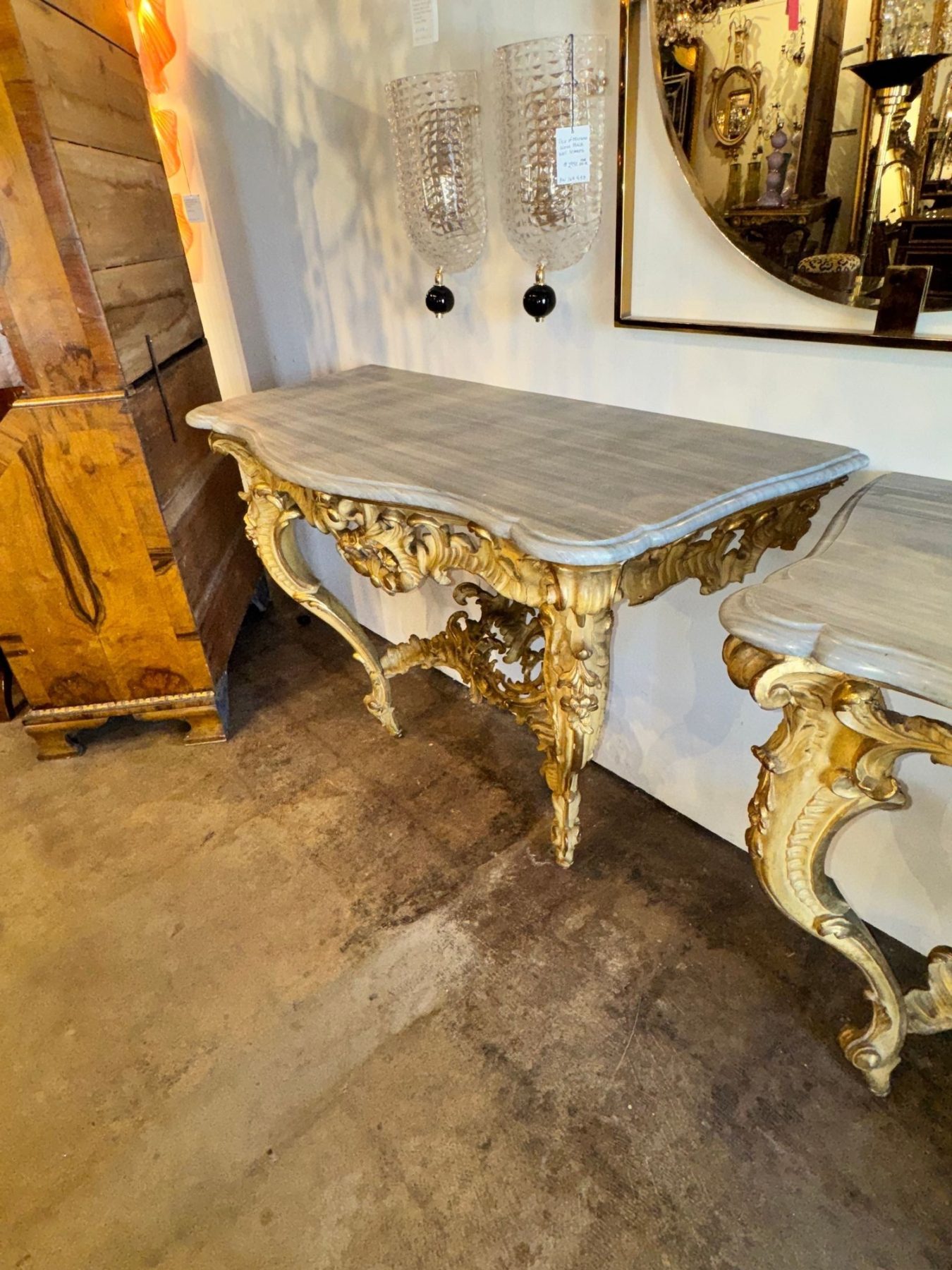 Pair of 19th c. French Louis XV Giltwood Consoles - Image 6