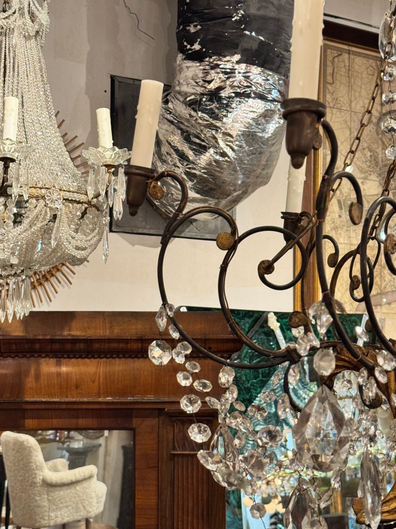 19th c. Italian Tuscan Iron and Giltwood Chandelier - Image 7