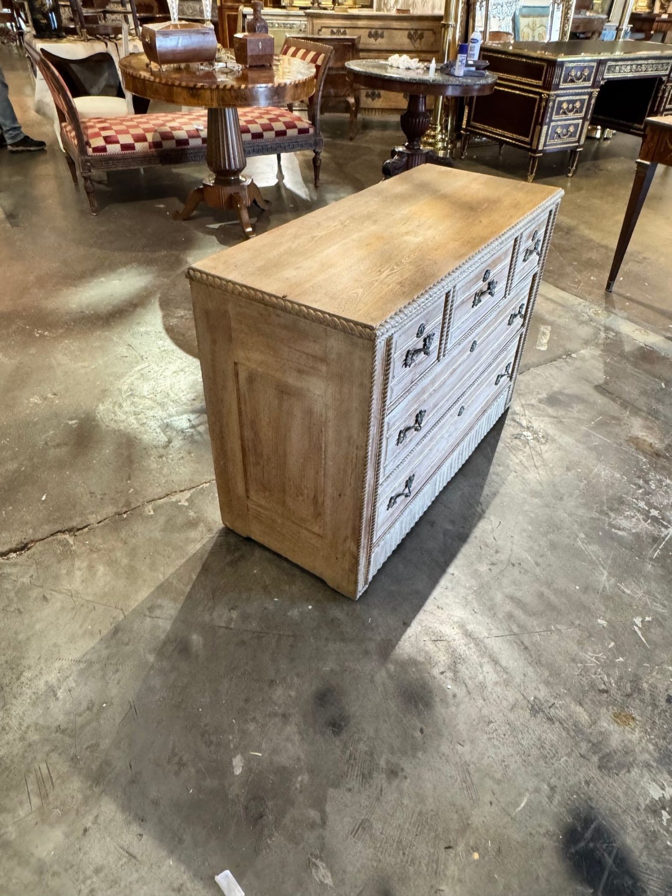 Vintage French Whitewashed Oak Chest - Image 7