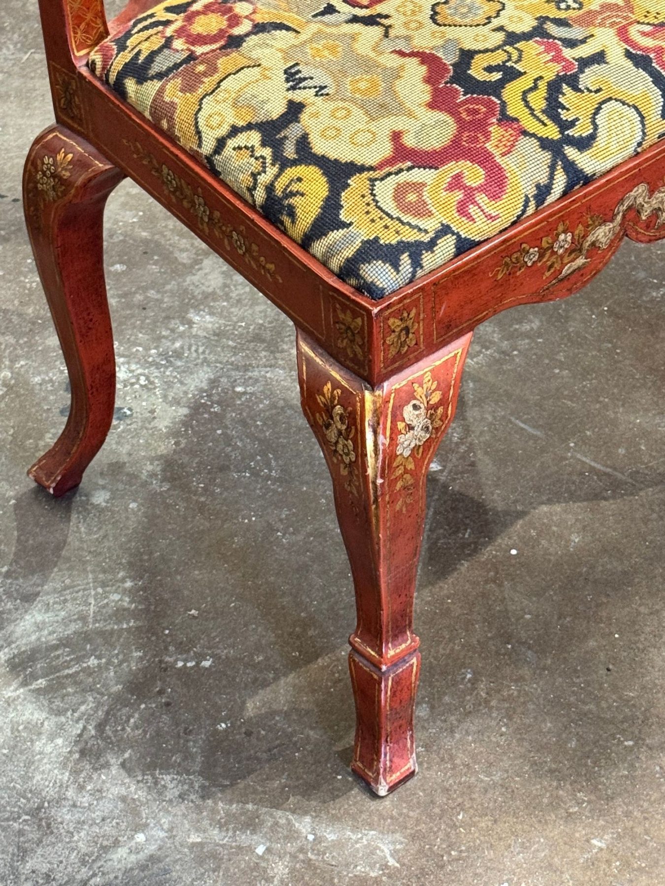 Vintage Queen Anne Red Chinoiserie Chair - Image 7