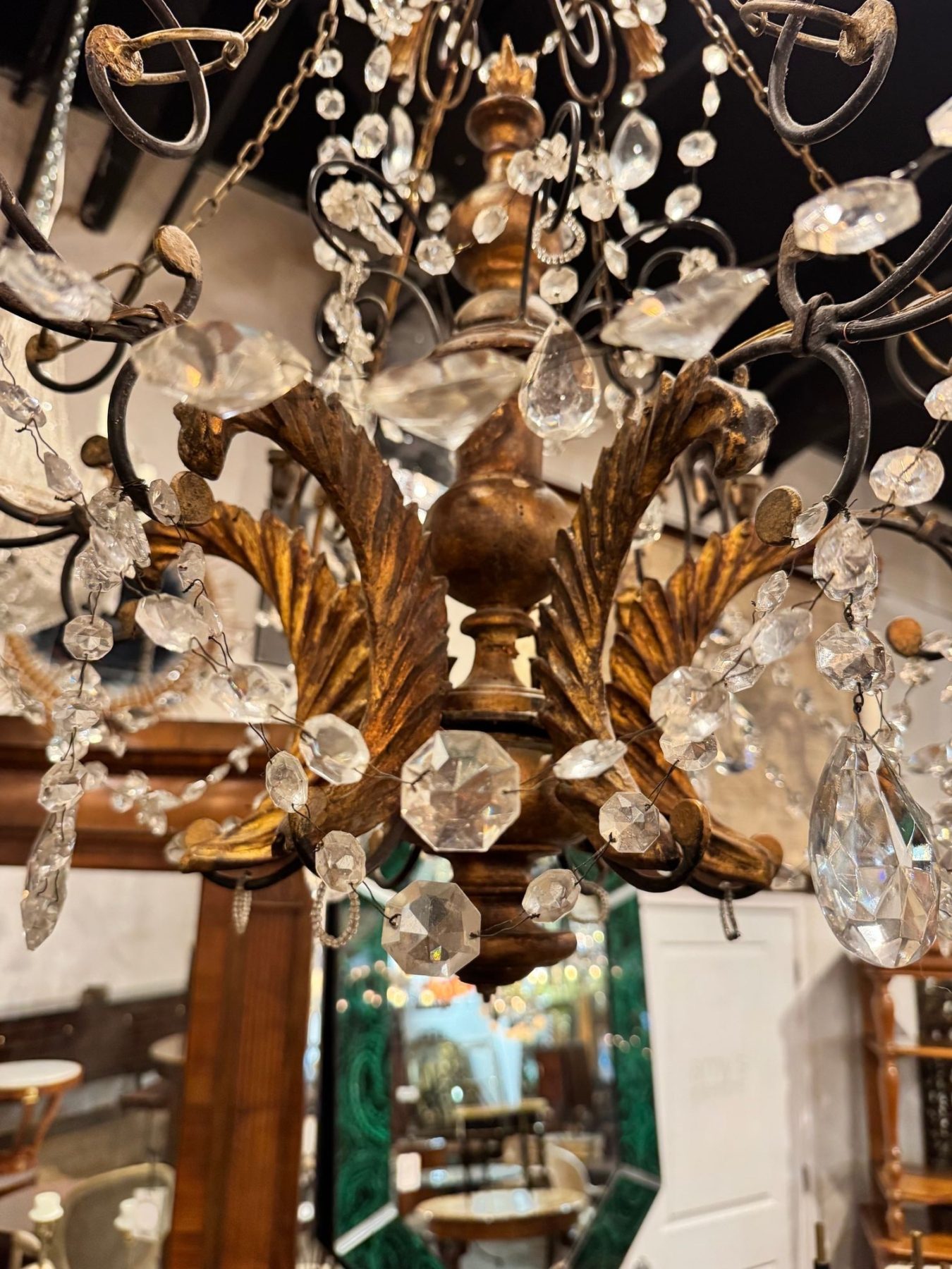 19th c. Italian Tuscan Iron and Giltwood Chandelier - Image 8