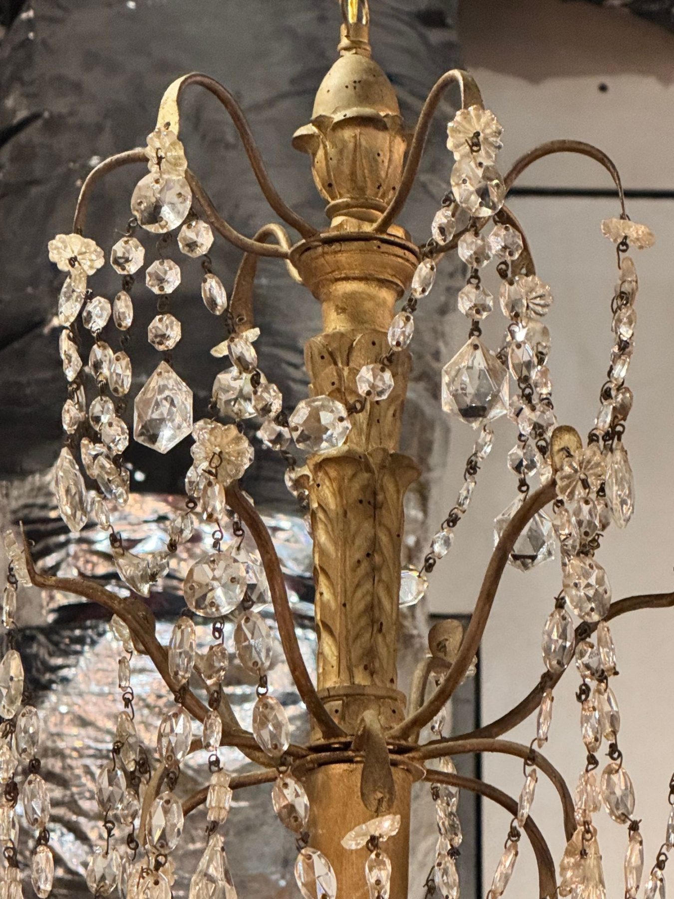 Pair of 19th c. Italian Giltwood and Crystal Chandeliers - Image 8
