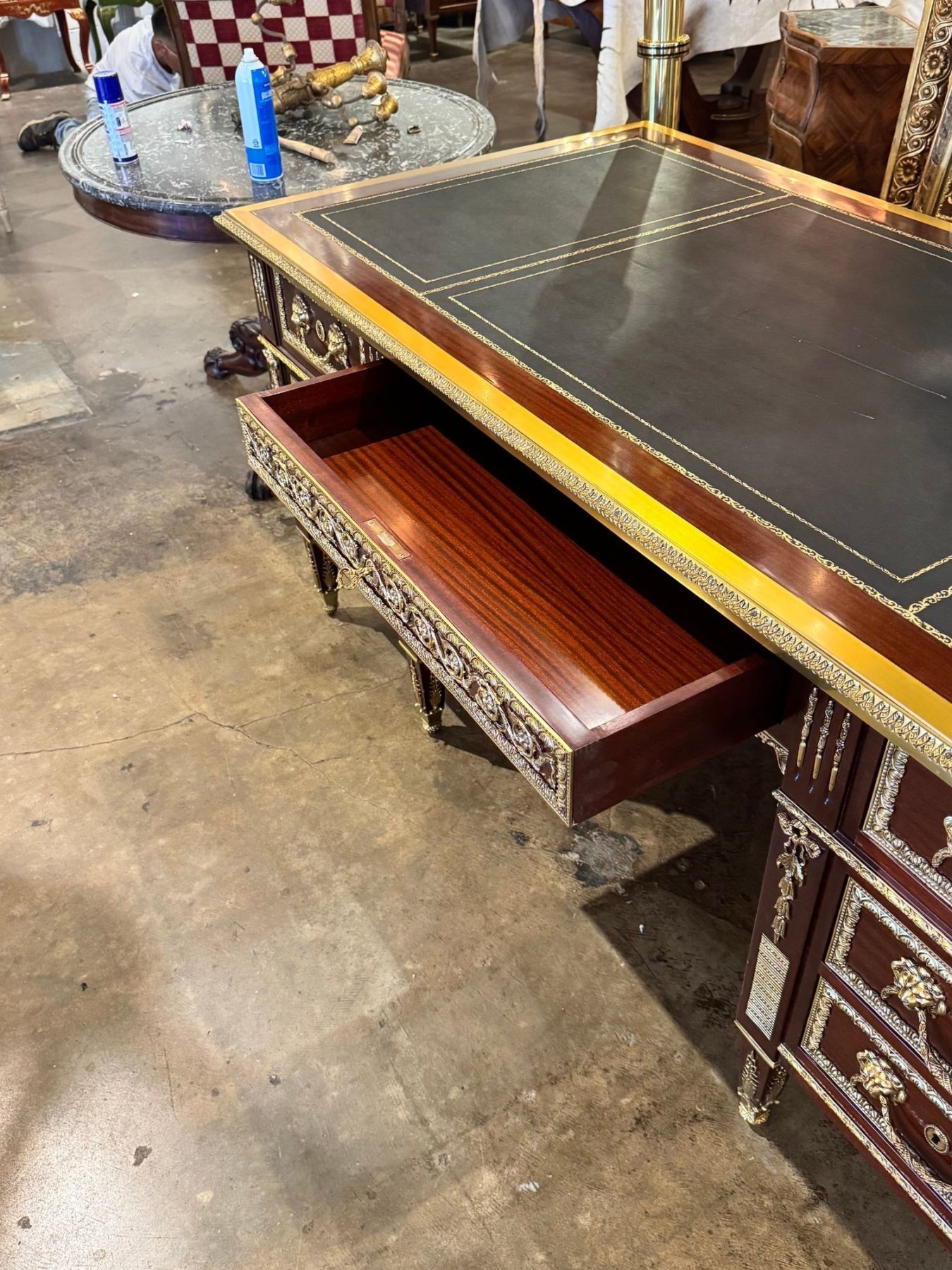 Louis XVI Style Mahogany and Gilt Bronze Bureau Plat - Image 9