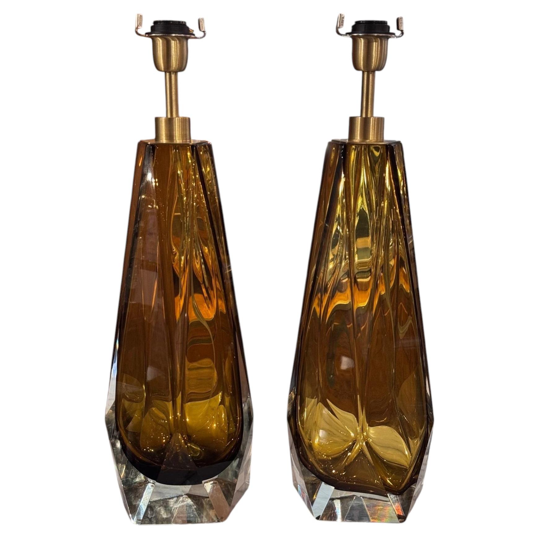 Paid of Murano Amber Glass Lamps