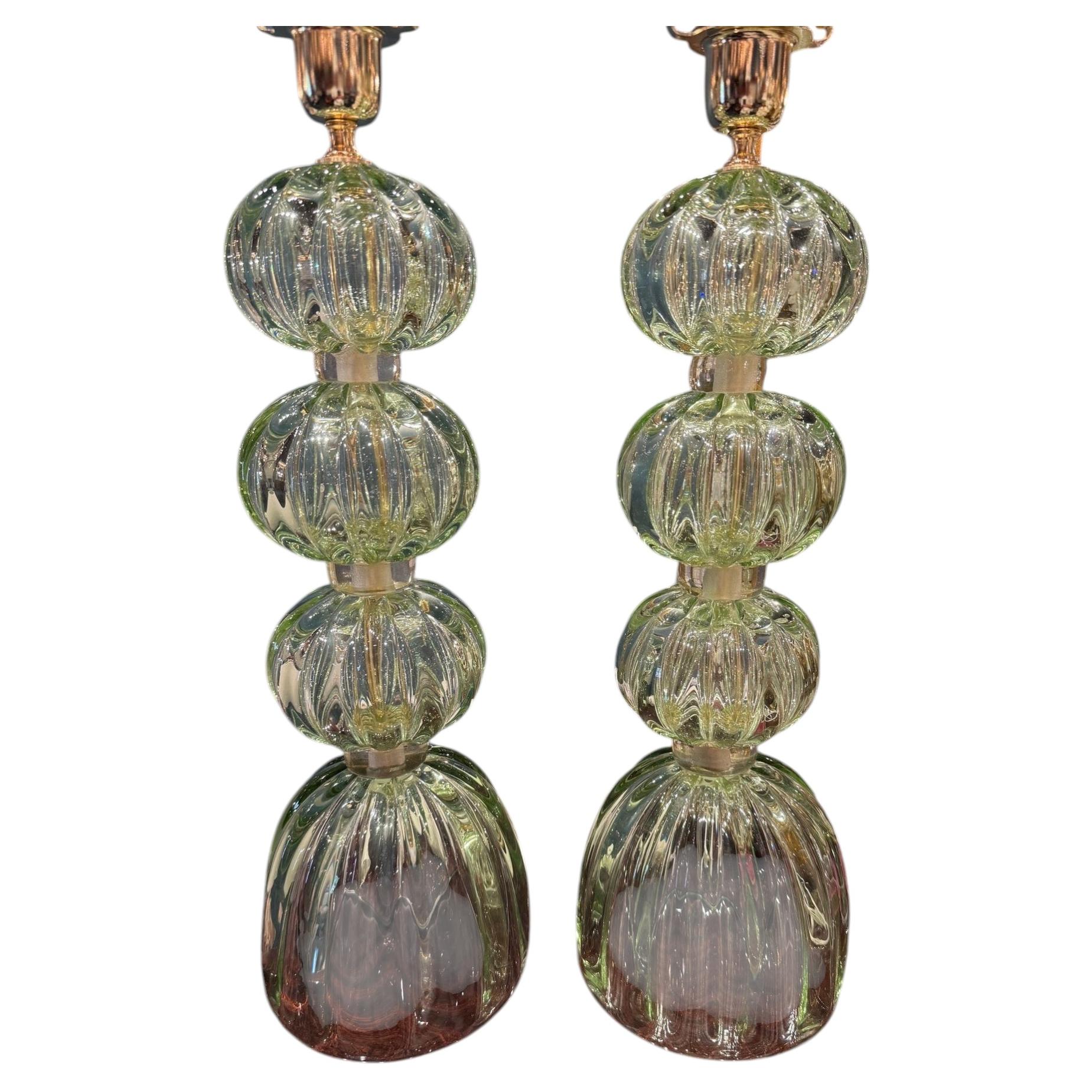 Pair of Murano Green Glass Lamps