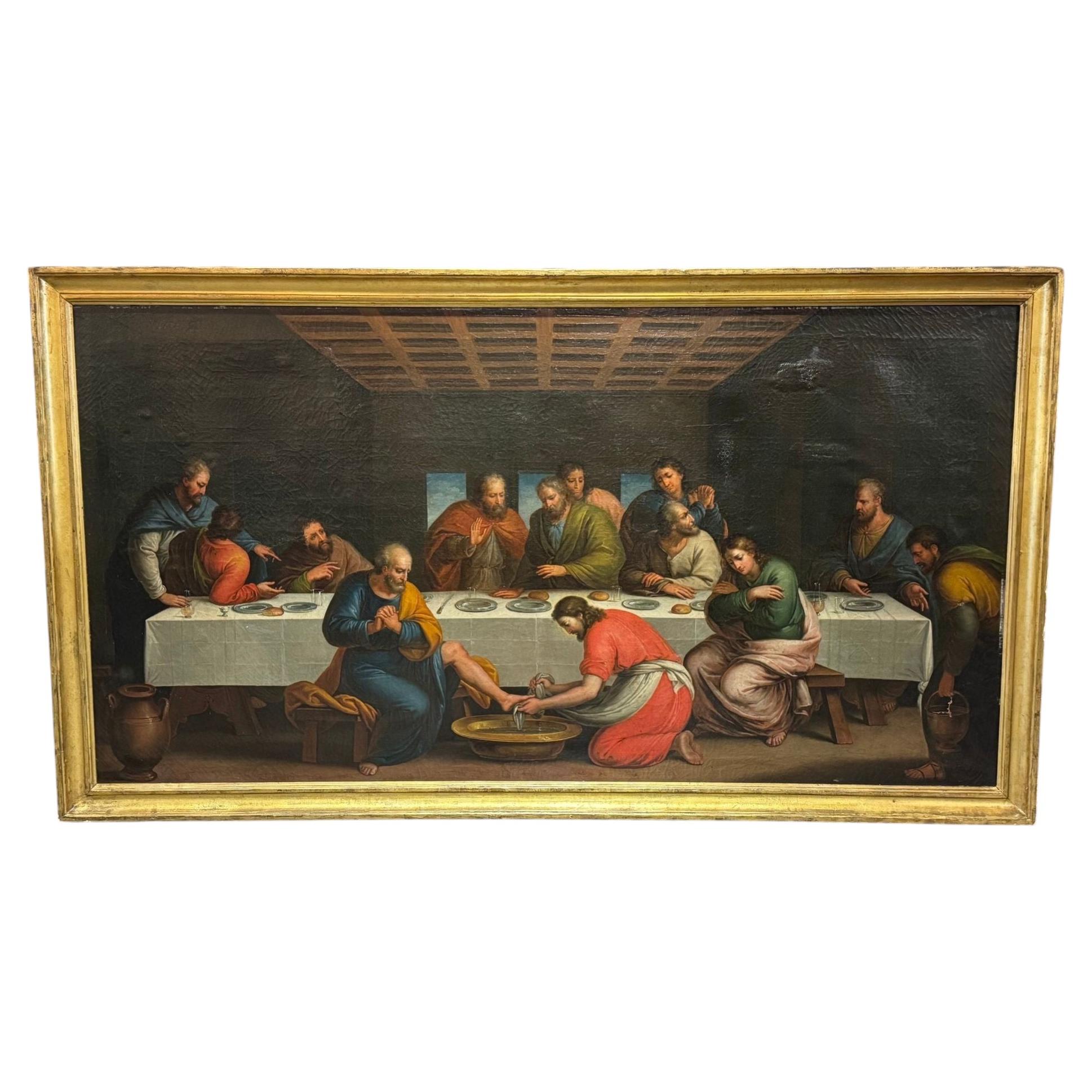 19th c. Italian Oil Painting of Jesus Washing Feet