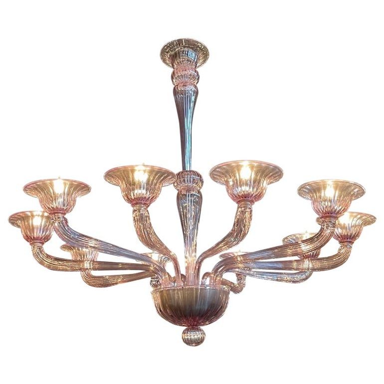 Modern Lavender Murano Glass 10 Arm Chandelier.