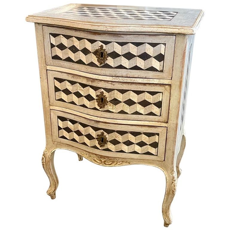 Vintage Italian Painted Geo-Metric Design Side Table