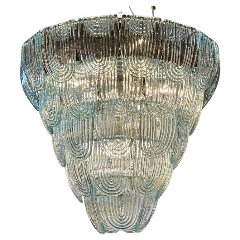 Modern Aqua Blue Murano Glass Waterfall Chandelier
