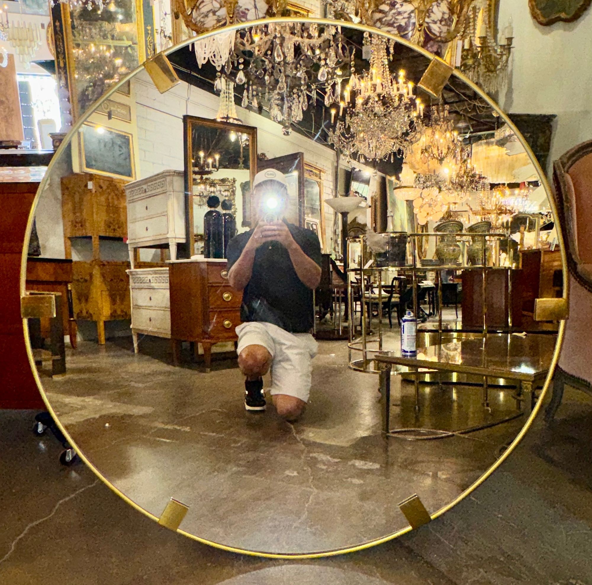 Vintage Italian Heavy Brass Round Mirror