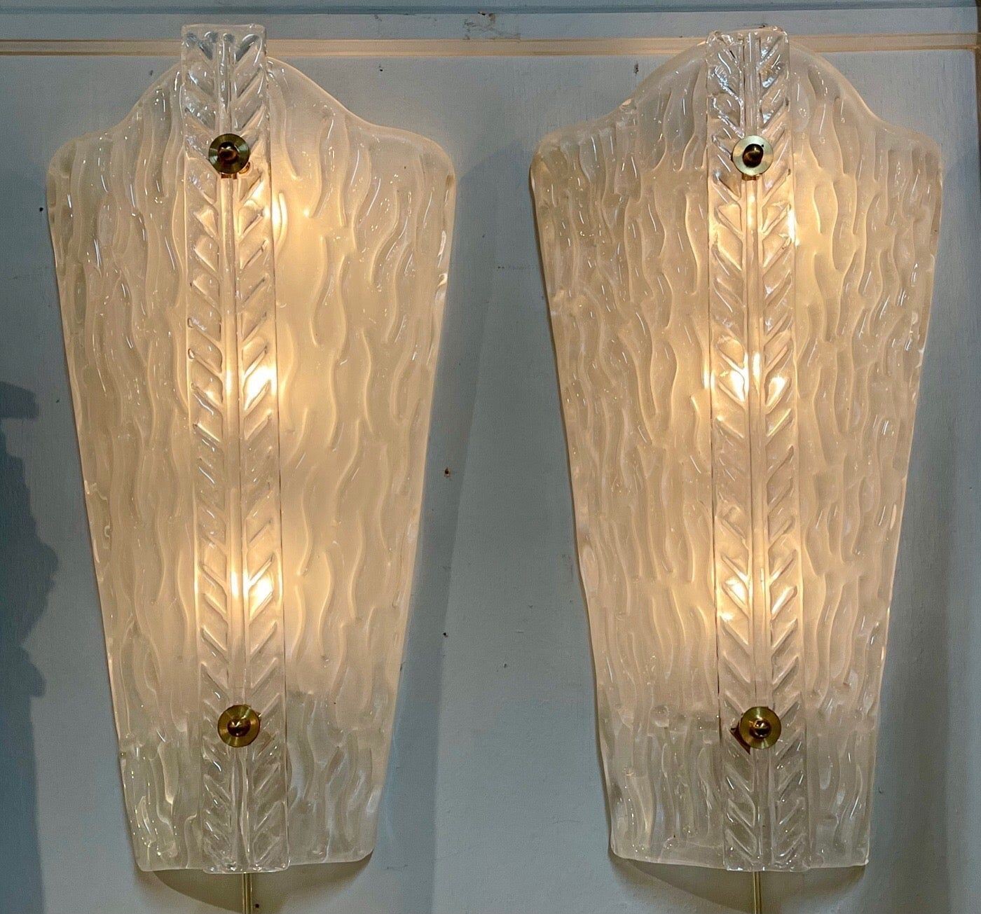 Pair of Frosted Murano Glass Sconces