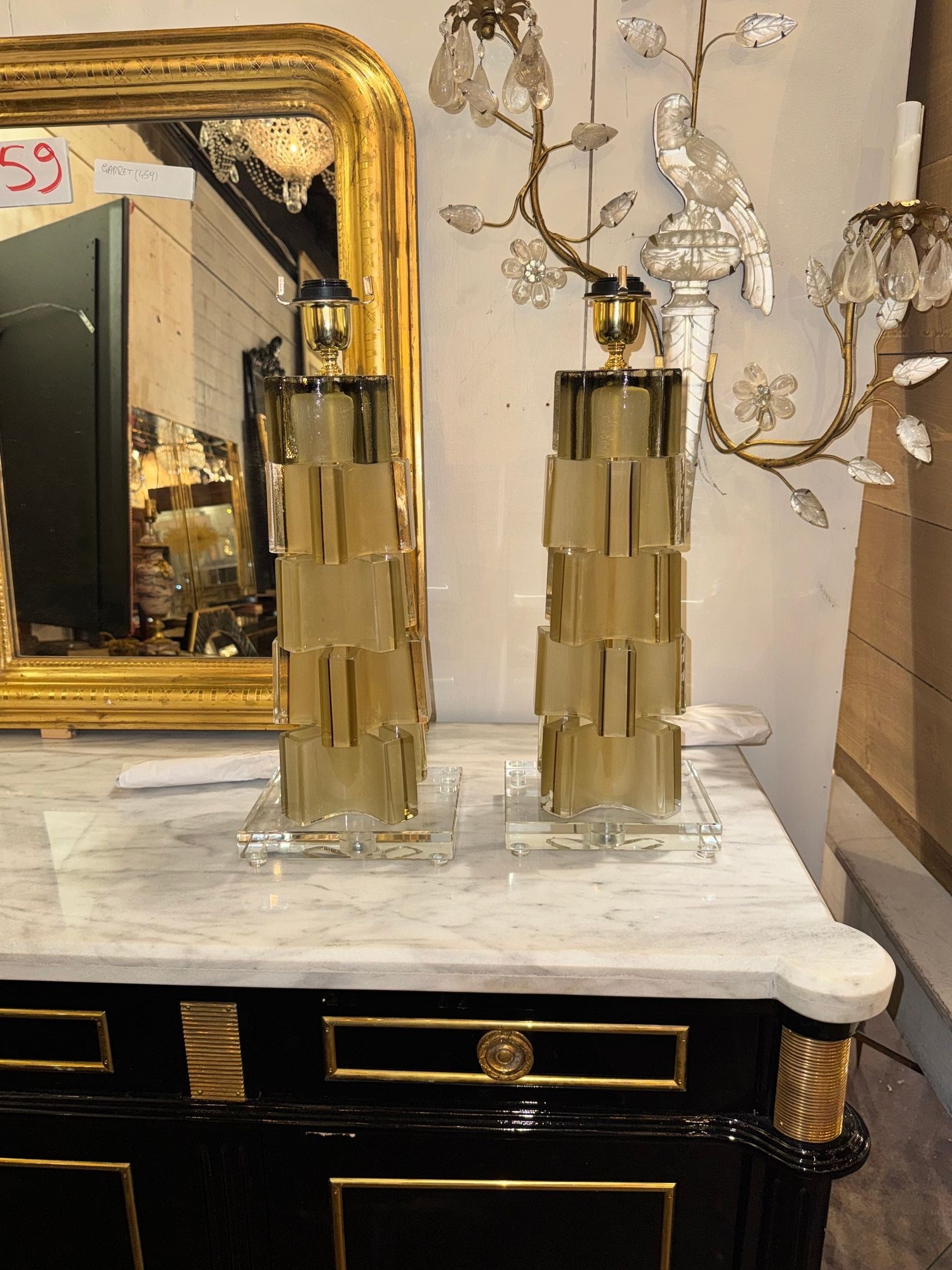 Pair of Murano Modernist Matte Gold Lamps - Image 2