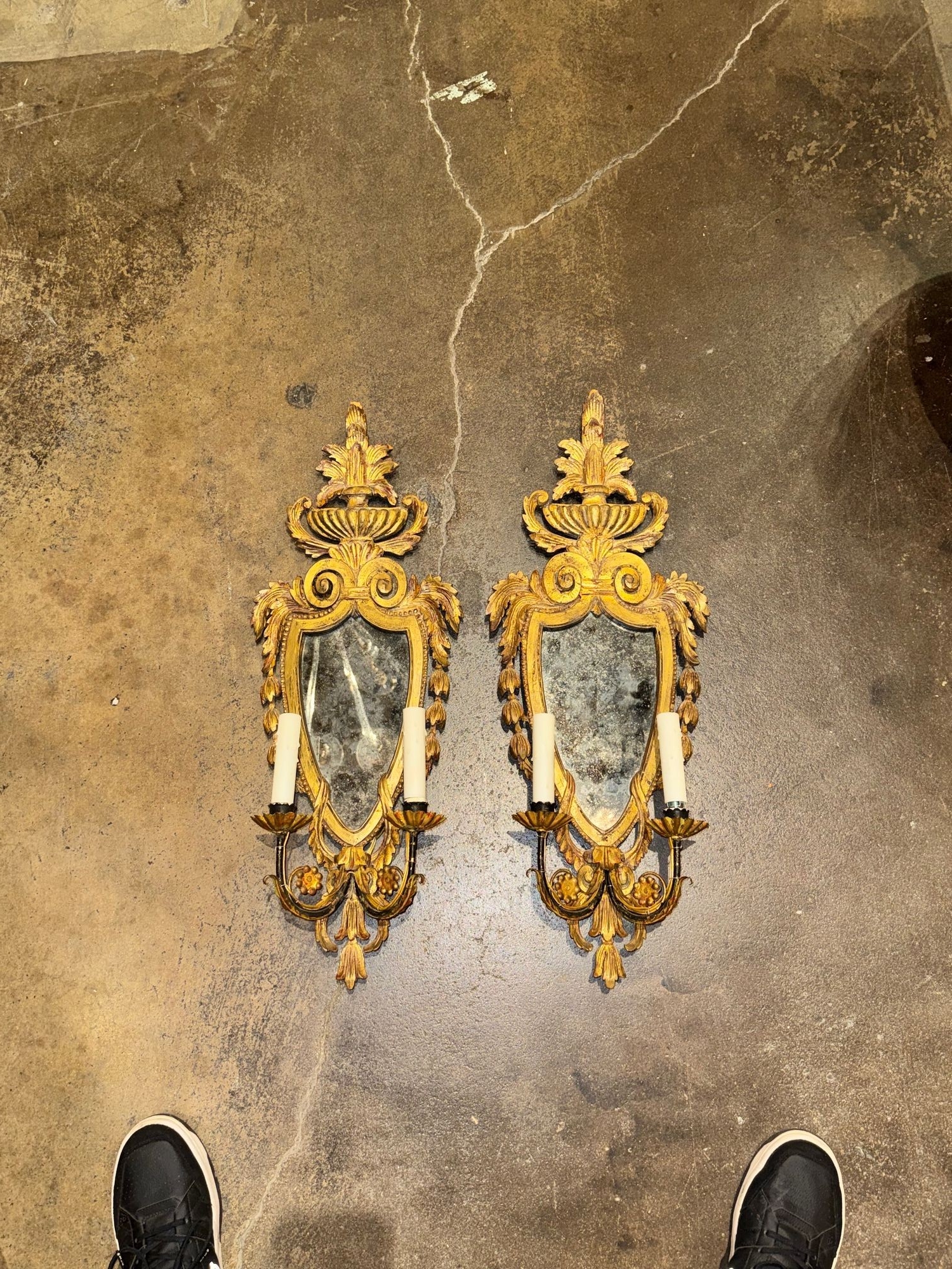Pair of Italian Antique Giltwood Wall Sconces - Image 2