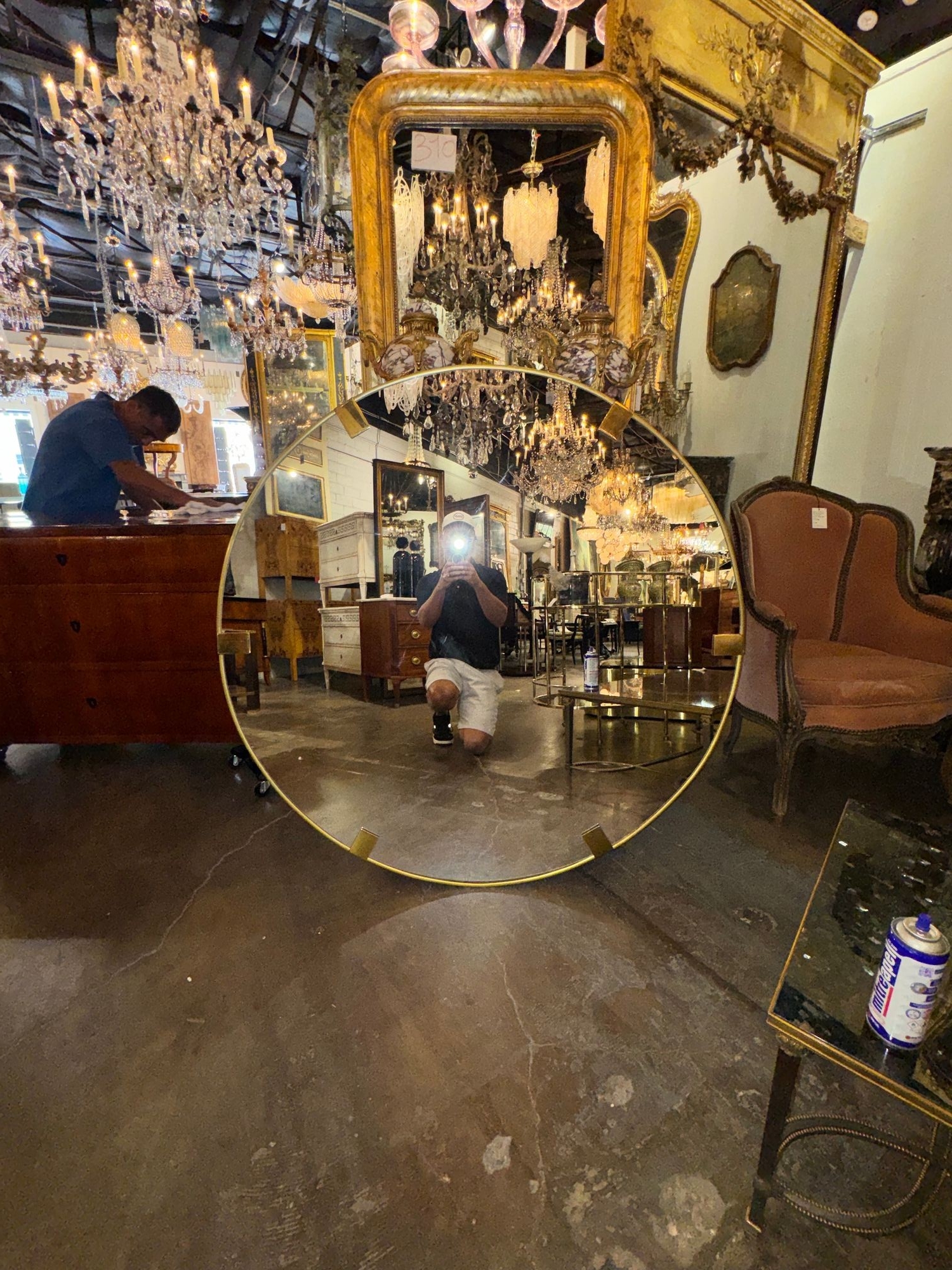 Vintage Italian Heavy Brass Round Mirror - Image 2