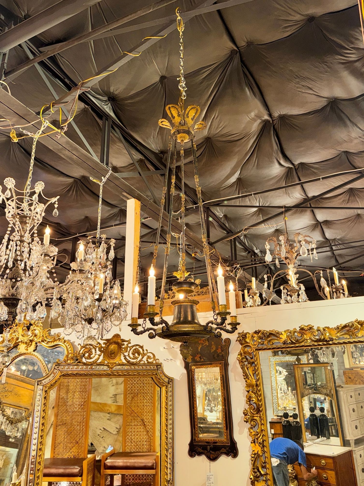 19th c. French Empire Bronze Chandelier - Image 2