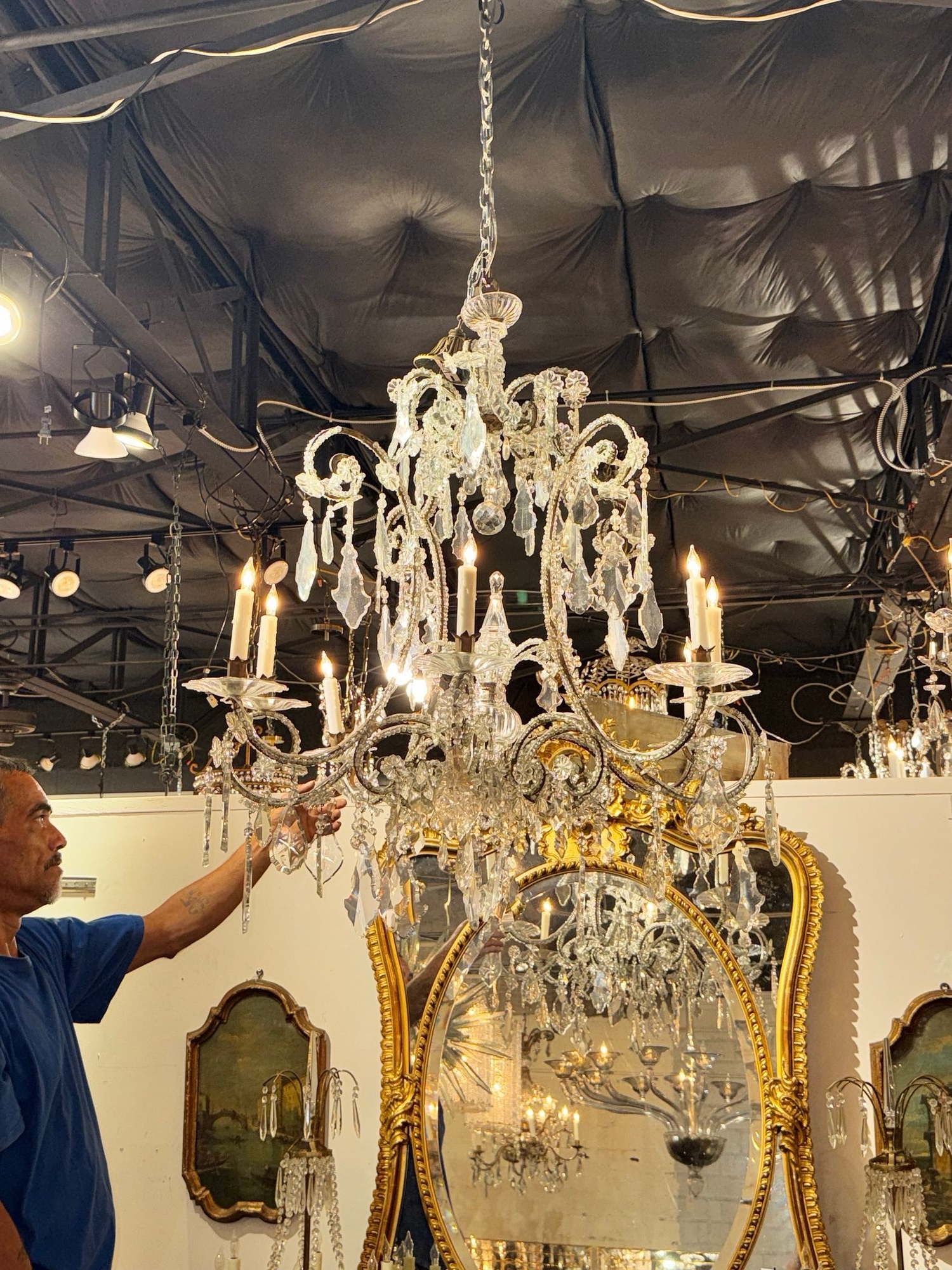 Large Italian Beaded Crystal Chandelier - Image 2