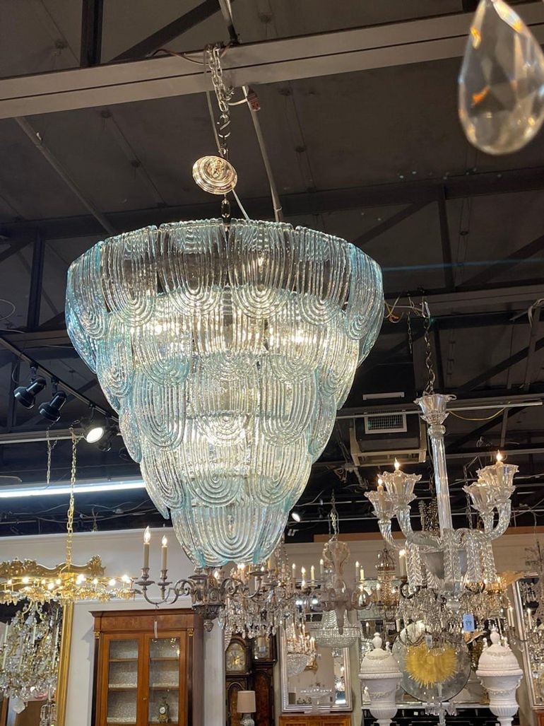 Modern Aqua Blue Murano Glass Waterfall Chandelier - Image 2