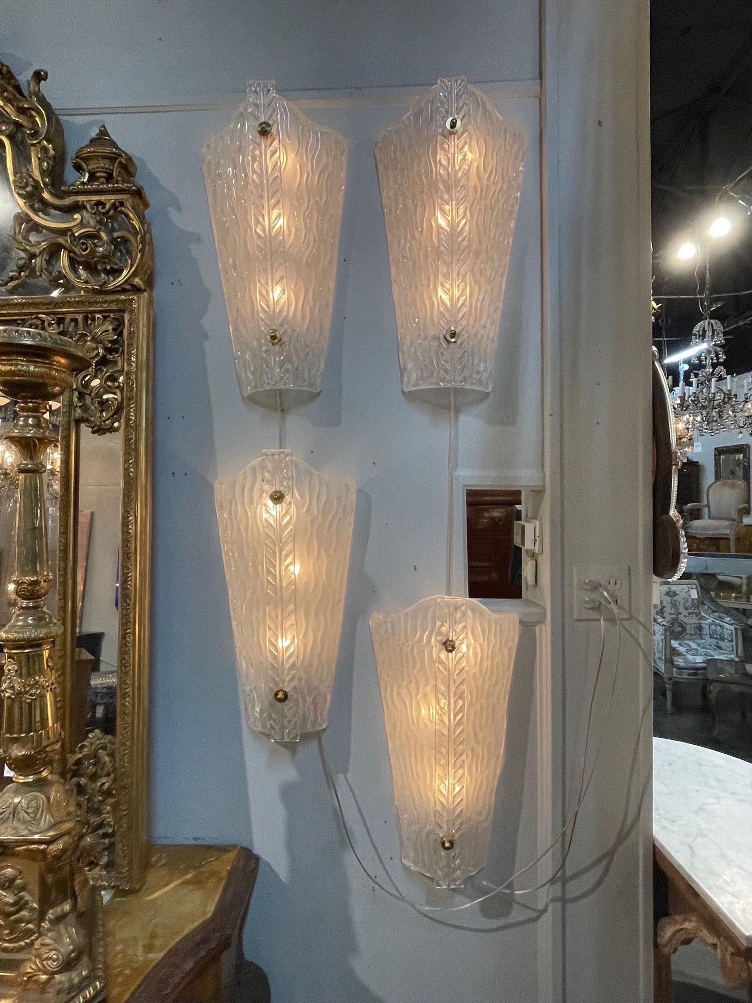 Pair of Frosted Murano Glass Sconces - Image 2