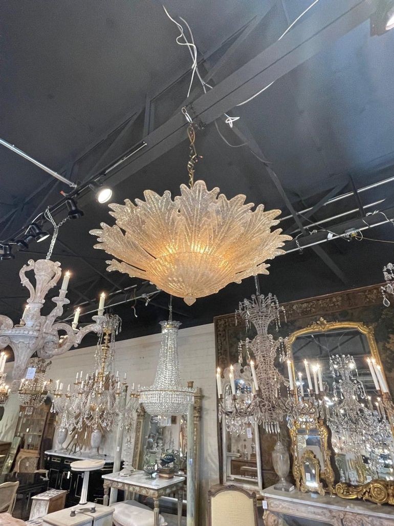 Murano Glass Gold Flecked Leaf Form Ceiling Mount Fixture - Image 2