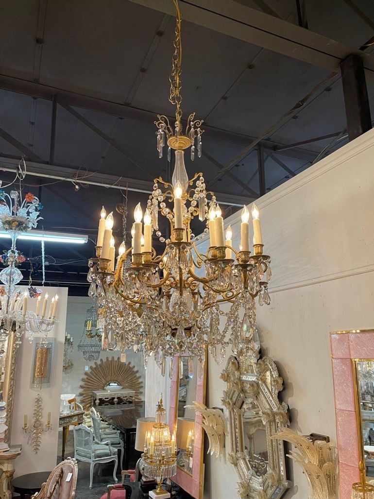19th Century French Gilt Bronze and Crystal 20 Light Chandelier - Image 2