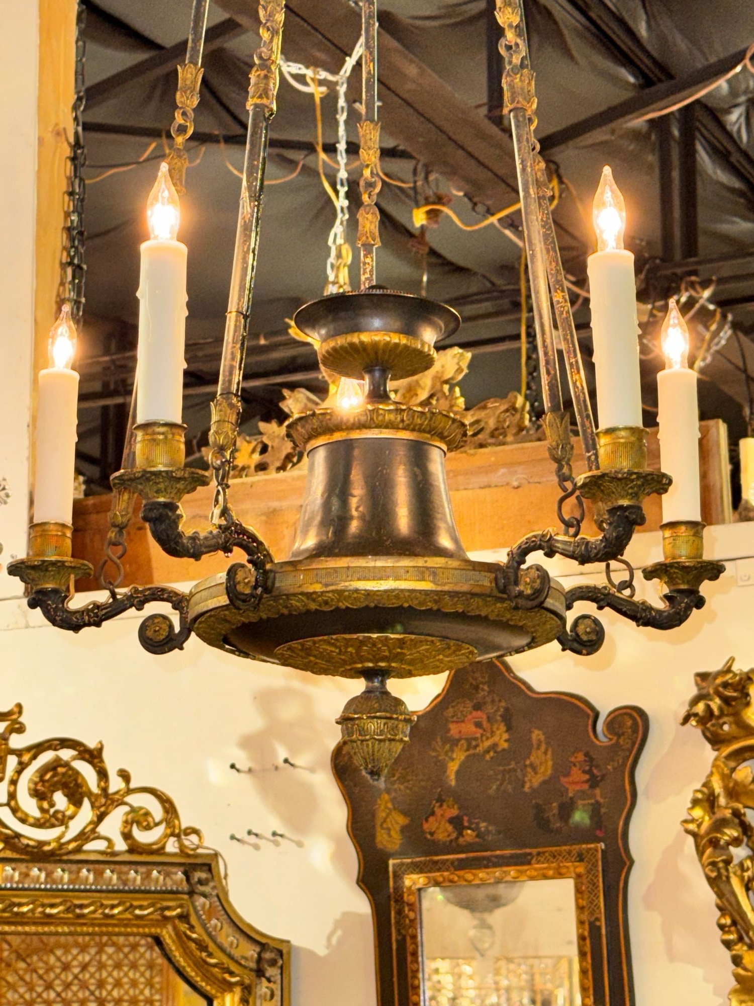 19th c. French Empire Bronze Chandelier - Image 3