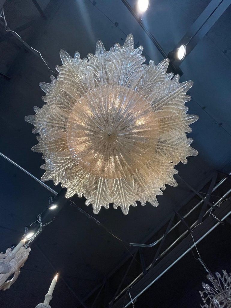 Murano Glass Gold Flecked Leaf Form Ceiling Mount Fixture - Image 3