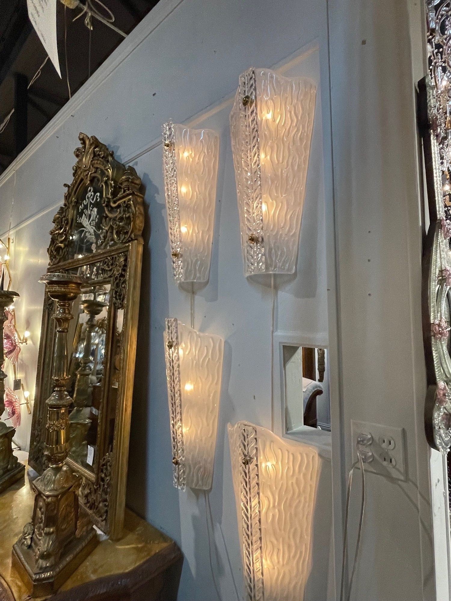 Pair of Frosted Murano Glass Sconces - Image 3