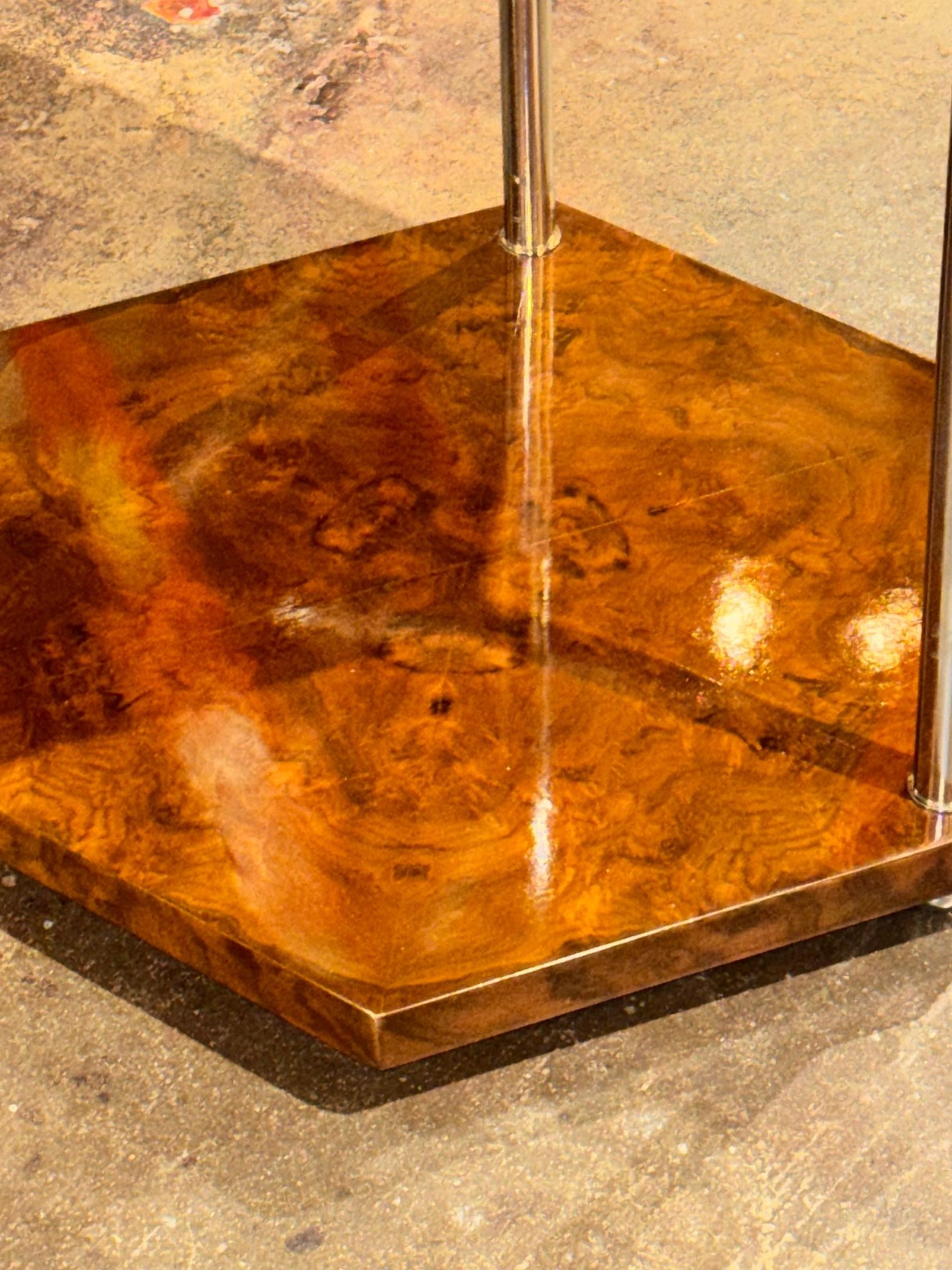 Italian Art Deco Style Walnut and Chrome Hex Side Tables - Image 4