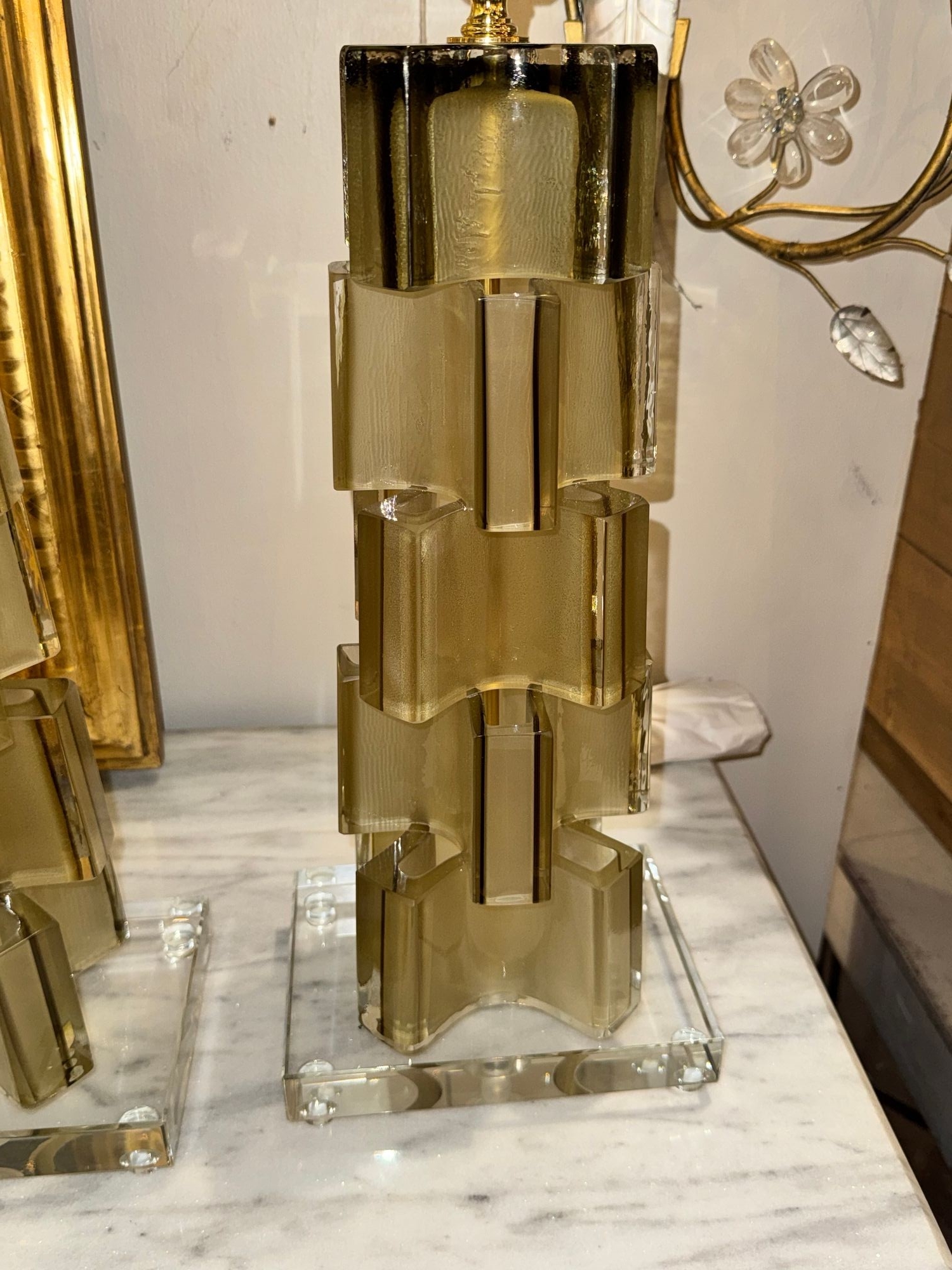 Pair of Murano Modernist Matte Gold Lamps - Image 4