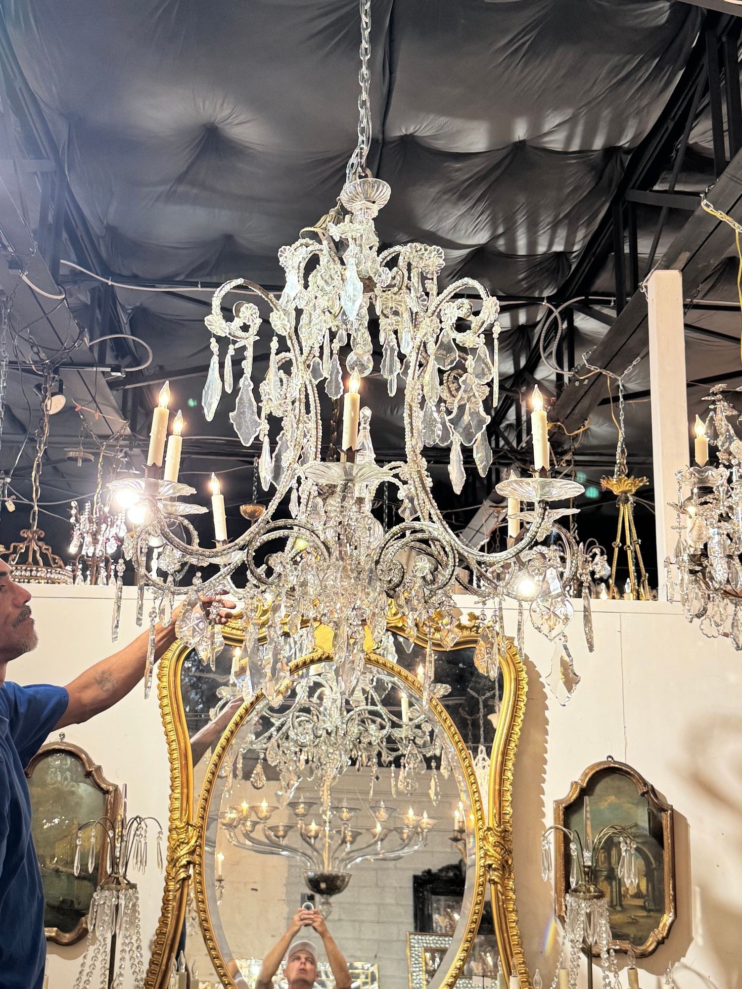 Large Italian Beaded Crystal Chandelier - Image 4