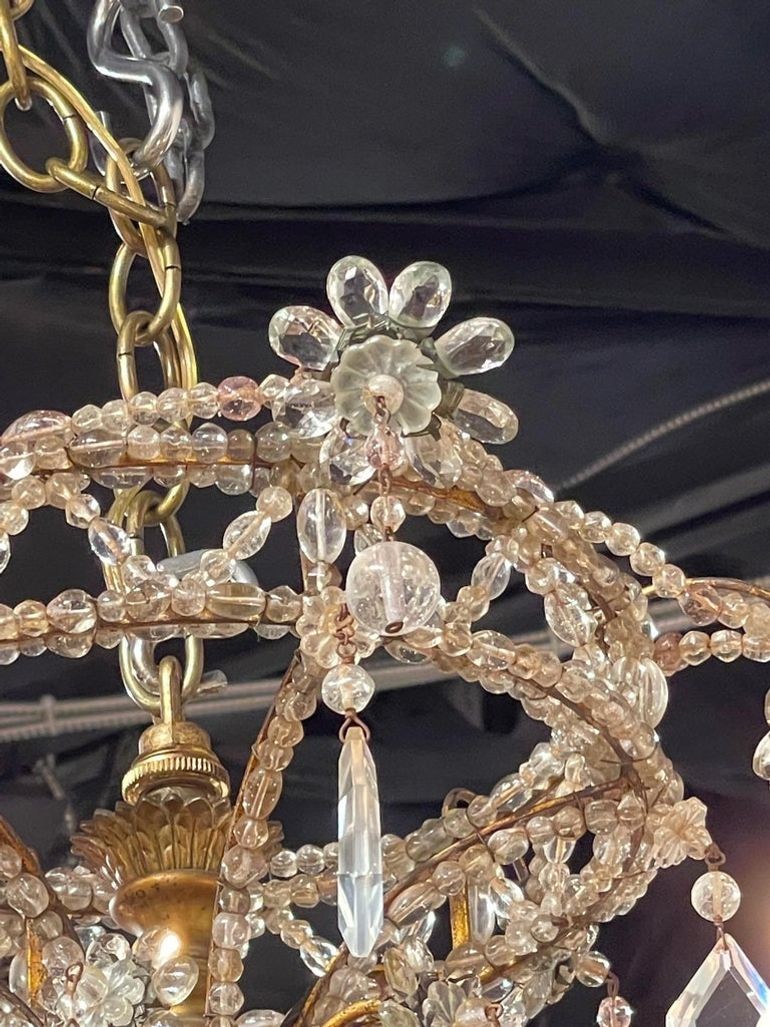 19th Century Italian Beaded Crystal and Gilt Bronze 12 Light Chandelier - Image 4
