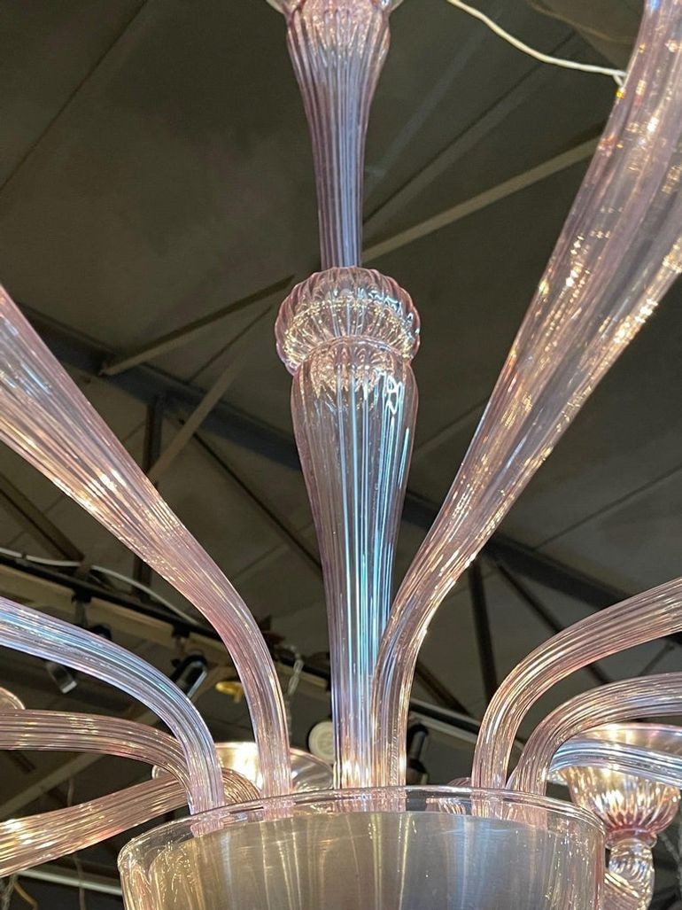 Modern Lavender Murano Glass 10 Arm Chandelier. - Image 4