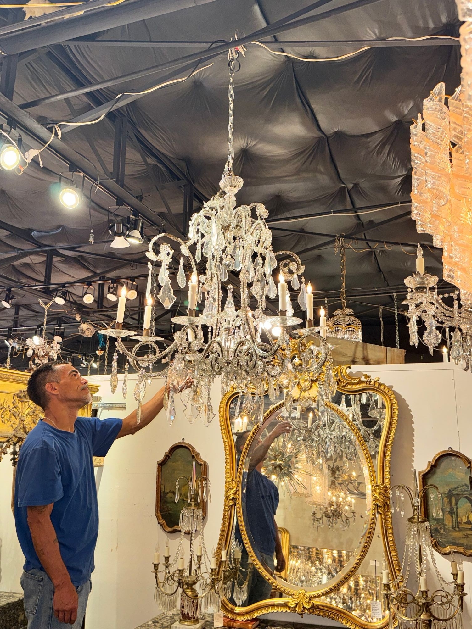 Large Italian Beaded Crystal Chandelier - Image 5