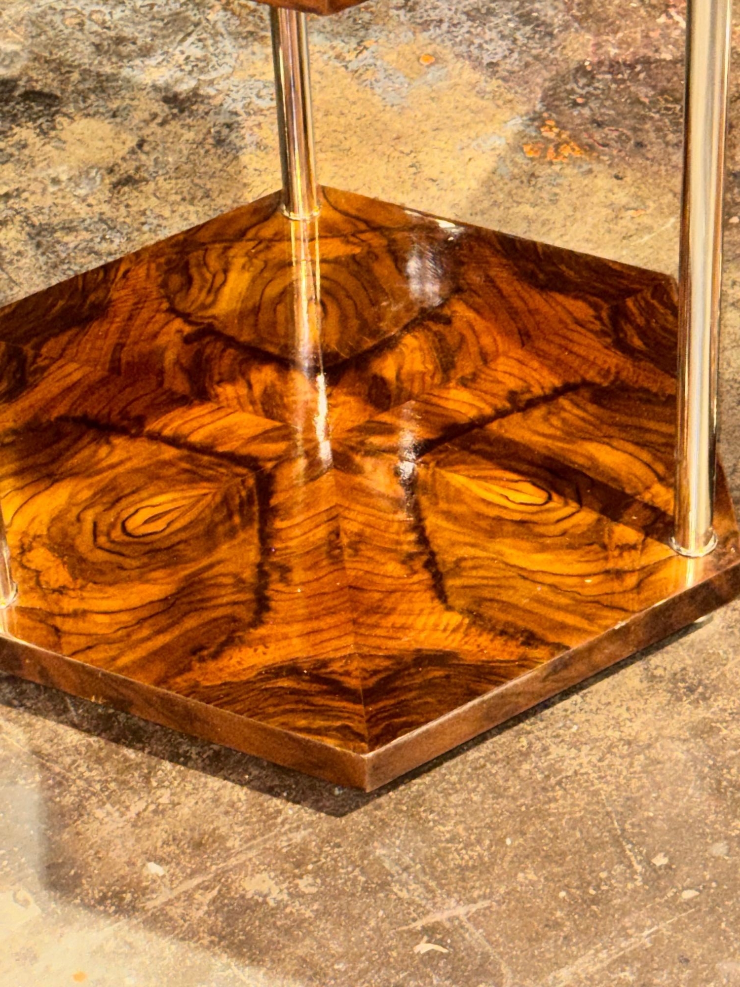 Italian Art Deco Style Walnut and Chrome Hex Side Tables - Image 5