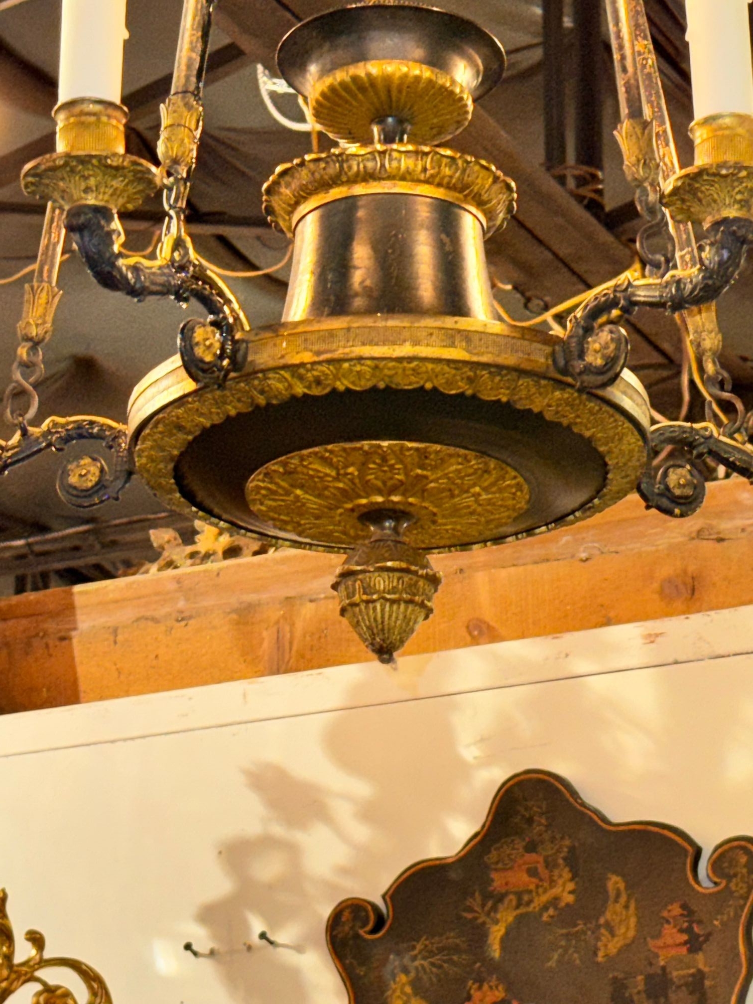 19th c. French Empire Bronze Chandelier - Image 5
