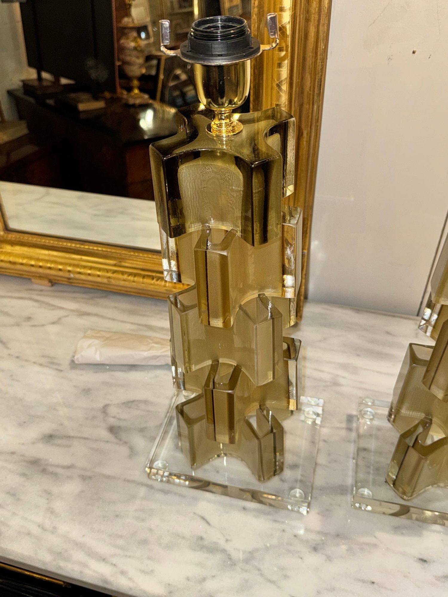 Pair of Murano Modernist Matte Gold Lamps - Image 5