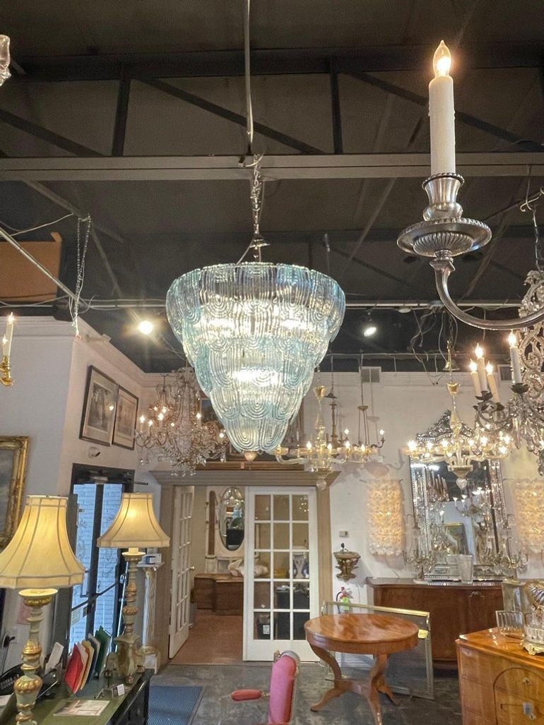 Modern Aqua Blue Murano Glass Waterfall Chandelier - Image 5