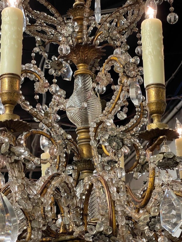 19th Century Italian Beaded Crystal and Gilt Bronze 12 Light Chandelier - Image 5