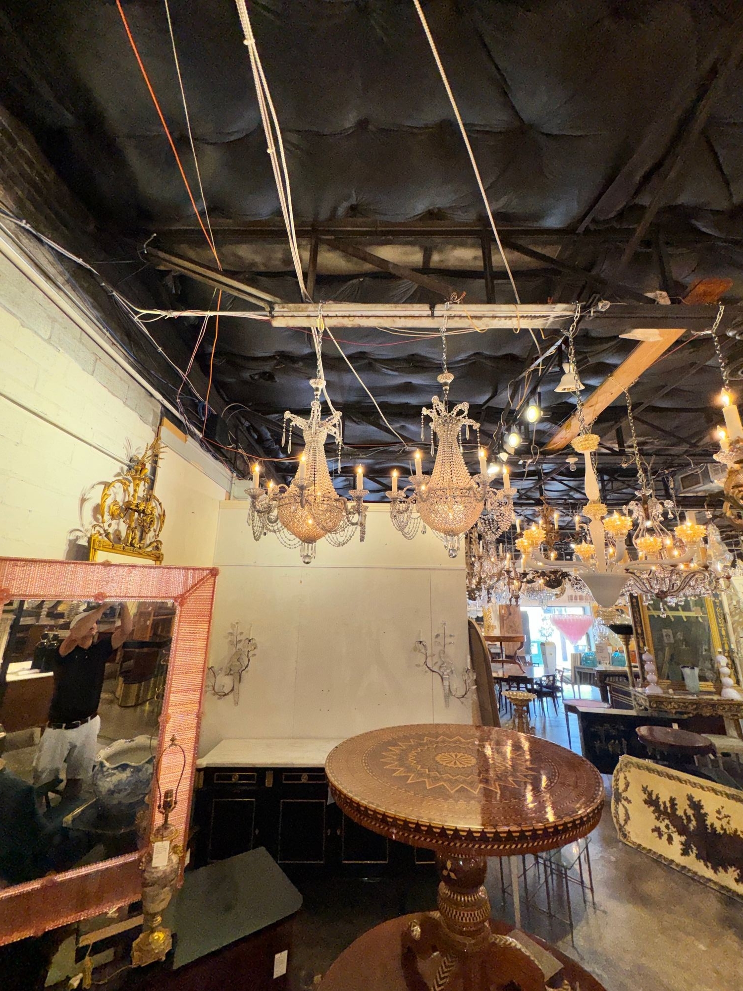 Pair of Italian Beaded Crystal Basket Chandeliers - Image 6