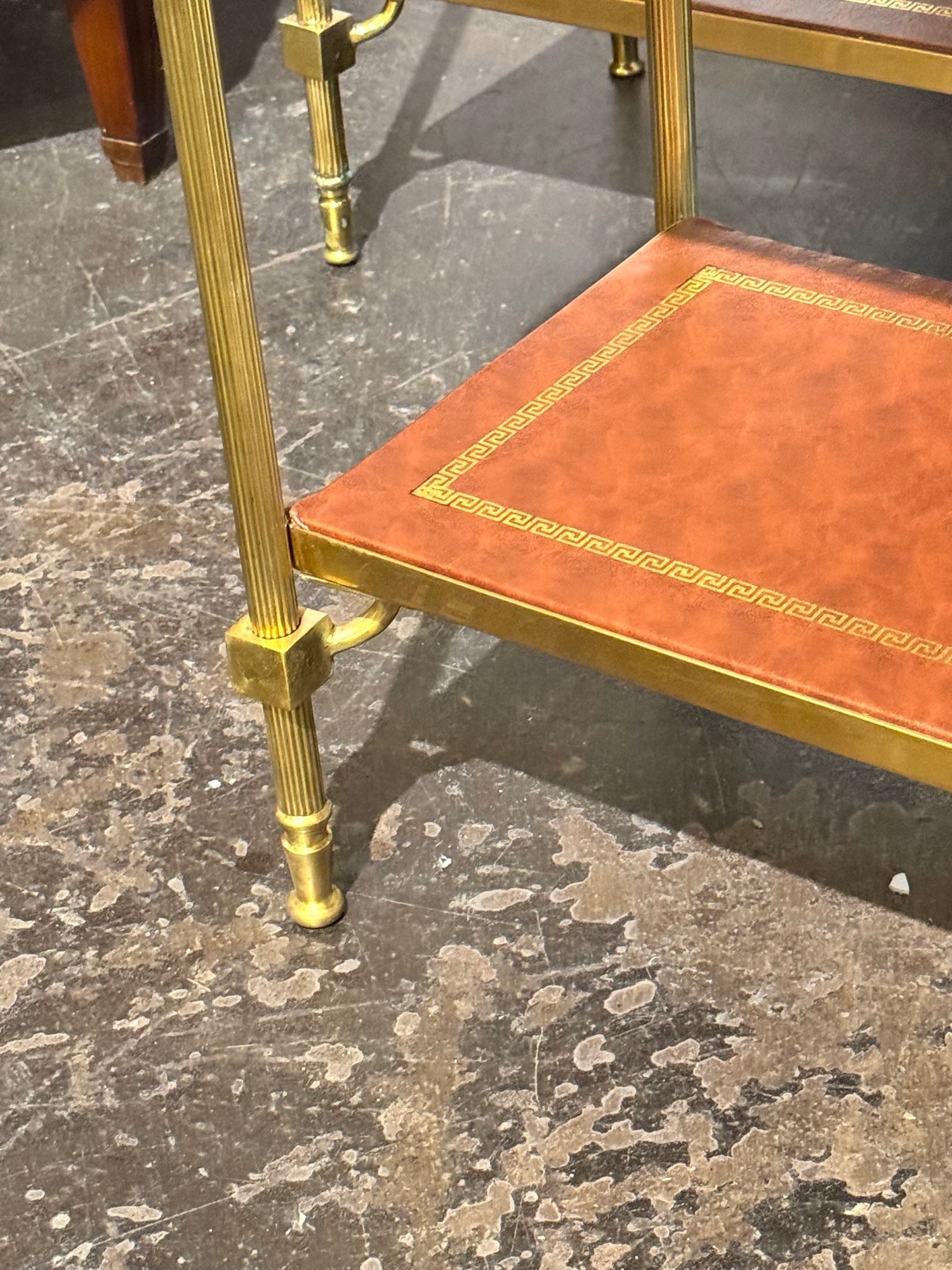 Pair of Italian Bagues Style Brass and Leather Side Tables - Image 6