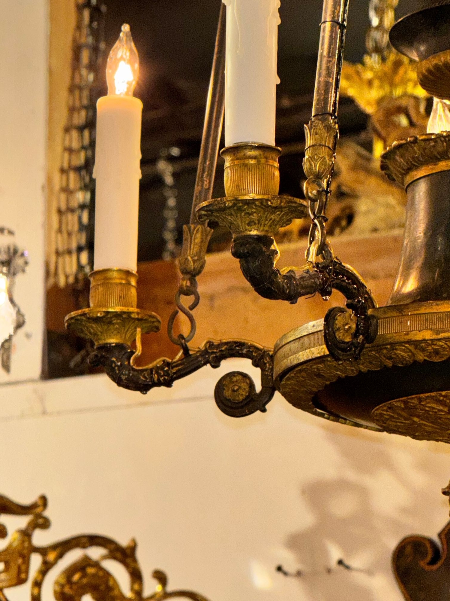 19th c. French Empire Bronze Chandelier - Image 6