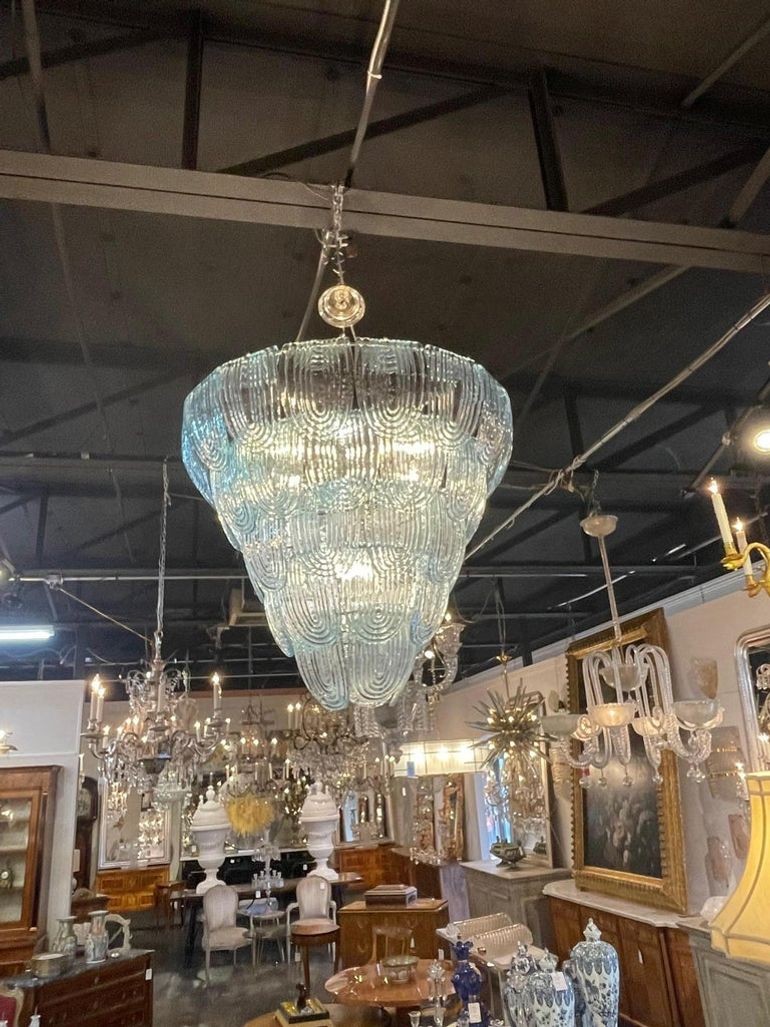 Modern Aqua Blue Murano Glass Waterfall Chandelier - Image 6
