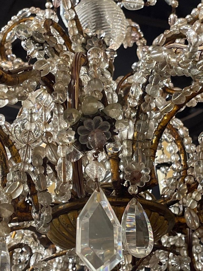 19th Century Italian Beaded Crystal and Gilt Bronze 12 Light Chandelier - Image 6